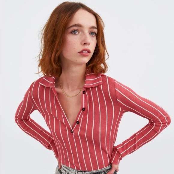 Zara Polo Striped Top - Picture 1 of 6